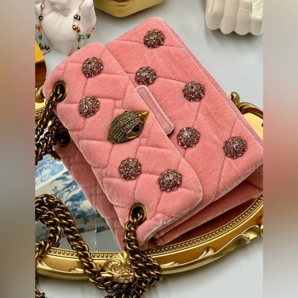 🆕 KURT GEIGER LONDON 🧿 NWOT Kensington Mini Embellished Velvet Crossbody, Pink - Picture 9 of 16